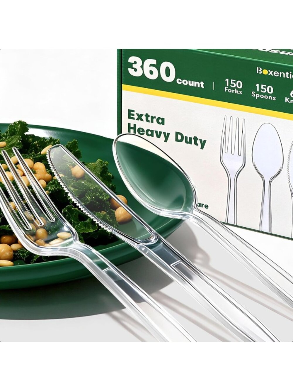 360 Count Extra Sturdy Plastic Cutlery Set - Forks, Spoons & Knives for Parties